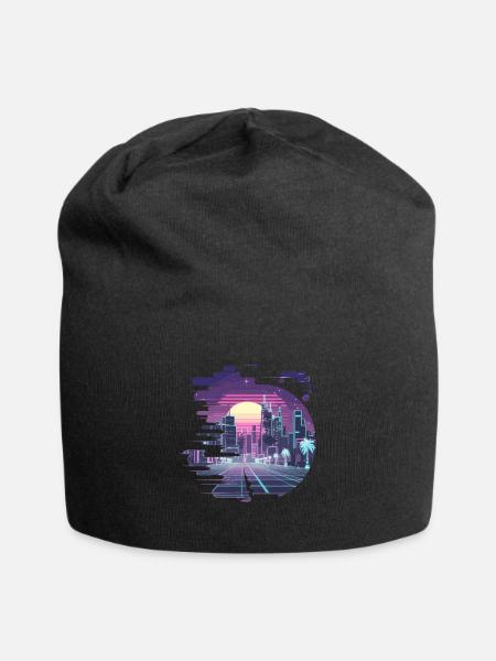 Futuristische Neon City Skyline bei - Jersey-Beanie - Schwarz