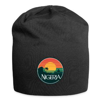 Nigeria Sonnenuntergang Panorama mit Palmen und - Jersey-Beanie - Schwarz - Vorne
