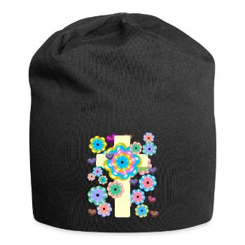 Kreuz Jesus Kreuze Blumen Herz Herzen Kreuze - Jersey-Beanie - Schwarz - Vorne