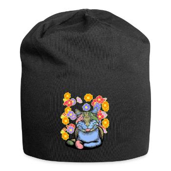 Chat Chats Chat domestique Fleurs Enfants Enfant - Bonnet en jersey - noir - Devant