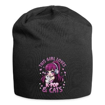 Anime K Pop & Cats Kawaii - Jersey-Beanie - Schwarz - Vorne