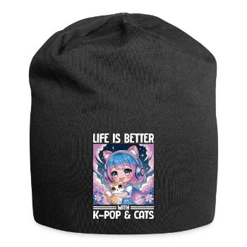 Anime K Pop & Cats Kawaii - Jersey-Beanie - Schwarz - Vorne