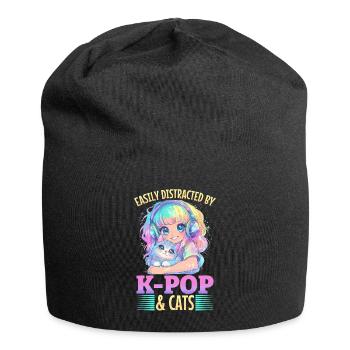 Anime K Pop & Cats Kawaii - Jersey-Beanie - Schwarz - Vorne