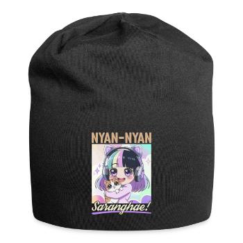 Anime K Pop & Cats Kawaii - Jersey-Beanie - Schwarz - Vorne