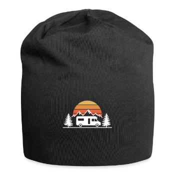 Camping Urlaub Wohnwagen Abenteuer Berge Natur - Jersey-Beanie - Schwarz - Vorne