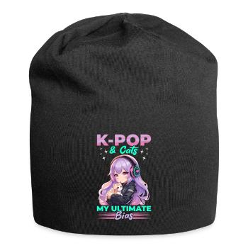 Anime K Pop & Cats Kawaii - Jersey-Beanie - Schwarz - Vorne
