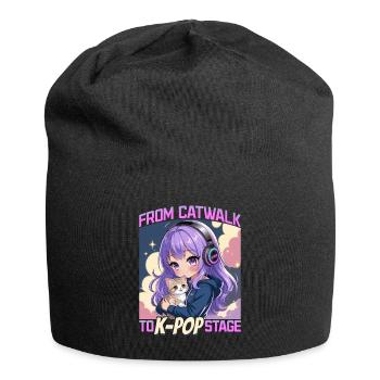Anime K Pop & Cats Kawaii - Jersey-Beanie - Schwarz - Vorne
