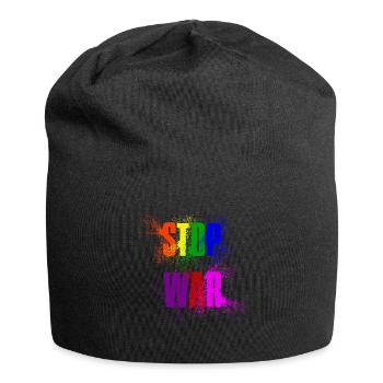 STOP WAR – NO WAR - PEACE in Regenbogenfarben - Jersey-Beanie - Schwarz - Vorne