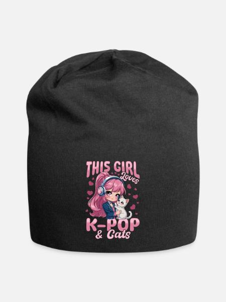Anime K Pop & Chats Kawaii - Bonnet en jersey - noir