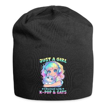 Anime K Pop & Cats Kawaii - Jersey-Beanie - Schwarz - Vorne