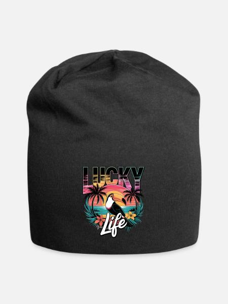 Lucky Life Tropisches Paradies mit Tukan und - Jersey-Beanie - Schwarz