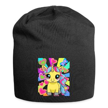Retro Einhorn Einhörner Kinder Kind Pferd - Jersey-Beanie - Schwarz - Vorne