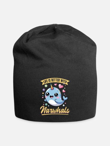 Narwhal Chibi Kawaii - Jersey-Beanie - Schwarz