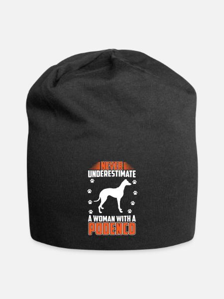 Podenco Greyhound Woman with Podenco - Jersey Beanie - black