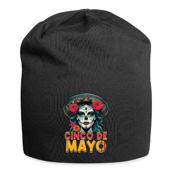 Cinco De Mayo Mystische Schönheit Mit Blumen - Jersey-Beanie - Schwarz - Vorne