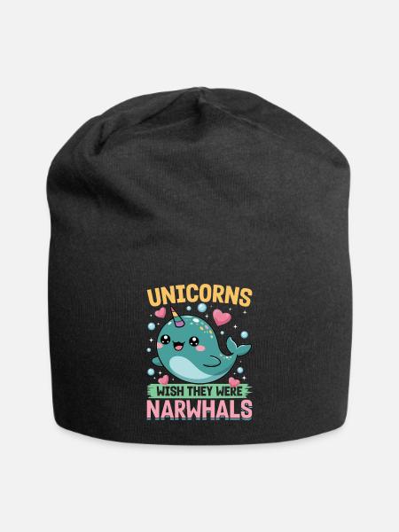 Narwhal Chibi Kawaii - Jersey-Beanie - Schwarz