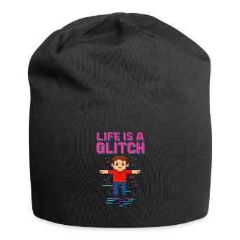 Life Is a Glitch – Das Leben ist ein Glitch - Jersey-Beanie - Schwarz - Vorne