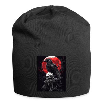 Raven Skull Moon Dark Gothic Black Crow - Jersey Beanie - black - Front