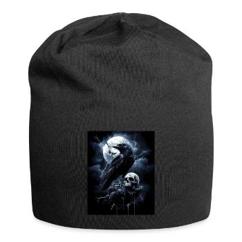 Raven Skull Moon Dark Gothic Black Crow - Jersey Beanie - black - Front