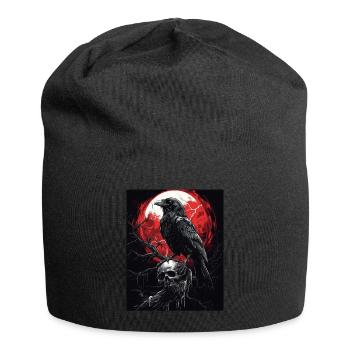 Raven Skull Moon Dark Gothic Black Crow - Jersey Beanie - black - Front