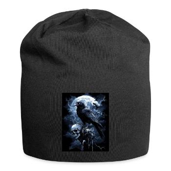 Raven Skull Moon Dark Gothic Black Crow - Jersey Beanie - black - Front