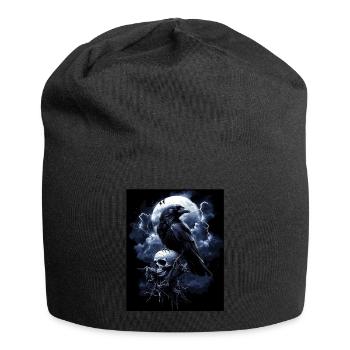 Raven Skull Moon Dark Gothic Black Crow - Jersey Beanie - black - Front