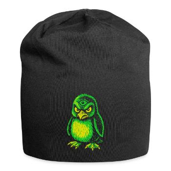 Dreiaugiger Neon-Pinguin mit Zornblick - Jersey-Beanie - Schwarz - Vorne