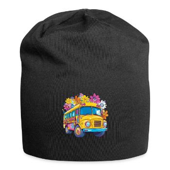 Blumiger Schulbus Im Cartoon Stil - Jersey-Beanie - Schwarz - Vorne