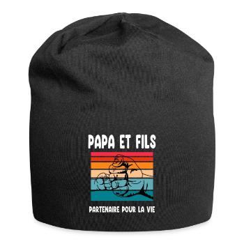 papa et fils point main vintage père fête pères - Bonnet en jersey - noir - Devant