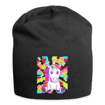 Sommer Retro Einhorn Einhörner Erdbeeren Obst - Jersey-Beanie - Schwarz - Vorne