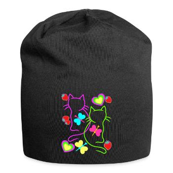 Retro Katzen Erdbeer Sommer 80er Katze Vintage - Jersey-Beanie - Schwarz - Vorne