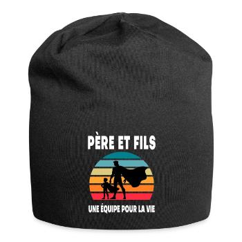 père et fils papa super héros duo vintage - Bonnet en jersey - noir - Devant