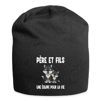Father and Son Wolf Dad Duo Matching Father's Day - Jersey Beanie - black - Front