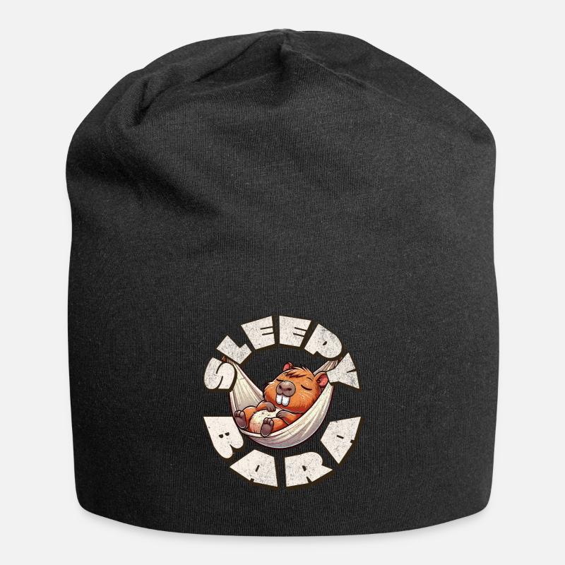 Capybara Sleepybara - Jersey-Beanie - Schwarz