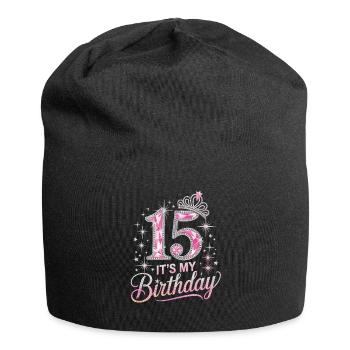 15th Birthday Crown Star Glitter Design - Jersey Beanie - black - Front