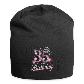 35. Geburtstag Glitzer Krone und Rosa Edelsteine - Jersey-Beanie - Schwarz - Vorne