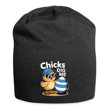 Funny Chick With Hat And Egg - Chicks Dig Me - Jersey Beanie - black - Front