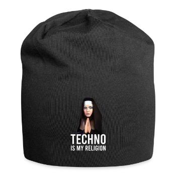 Techno ist meine Religion - Jersey-Beanie - Schwarz - Vorne
