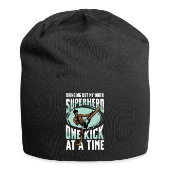 Muay Thai Superheld Ein Tritt zur Zeit - Jersey-Beanie - Schwarz - Vorne