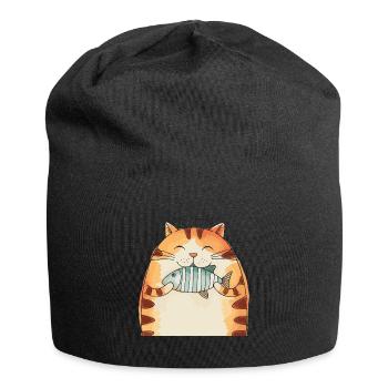 Chat joyeux avec câlin de poisson - Bonnet en jersey - noir - Devant