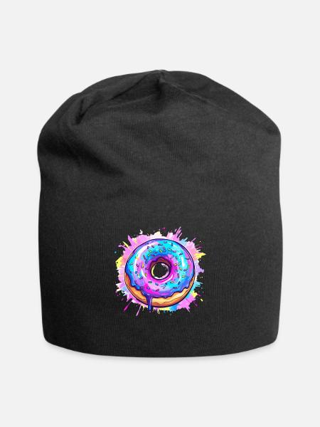 Bunte Donut Explosion - Jersey-Beanie - Schwarz