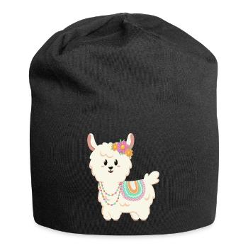 Été, soleil, lama à fleurs - Bonnet en jersey - noir - Devant