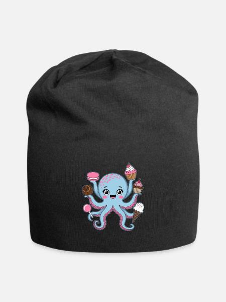 Oktopus Kuchen Kinder Tintenfisch - Jersey-Beanie - Schwarz