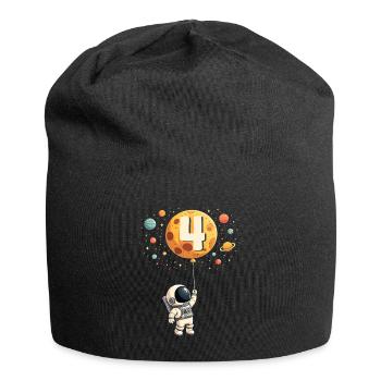 Cute Astronaut 4th Birthday Boy Outer Space - Jersey Beanie - black - Front