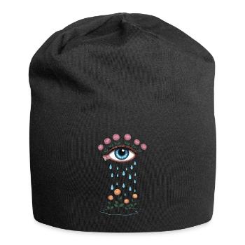 Tear Eye and Roses Blooming Poetry - Jersey Beanie - black - Front