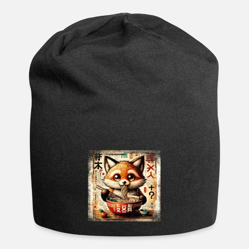Ramen Fox Grunge Poster Style - Jersey Beanie - black
