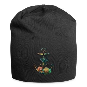 Maritime anchor with corals and fish - Jersey Beanie - black - Front