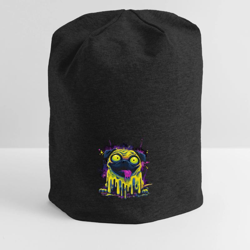 Trippy Psychedelischer Mops Bunter Graffiti Style Jersey-Beanie