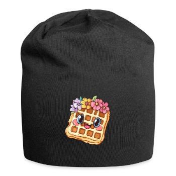Waffel mit Blumen - Jersey-Beanie - Schwarz - Vorne