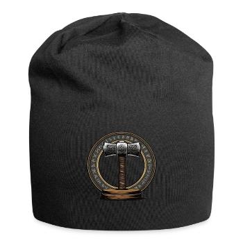 Viking Hammer Warrior Valhalla Runic Circle Thor - Jersey Beanie - black - Front